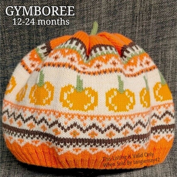 GYMBOREE Perfect Pumpkin Beanie B Knit Cap 12 to 24 Months Halloween Fall NWOT - Picture 1 of 11